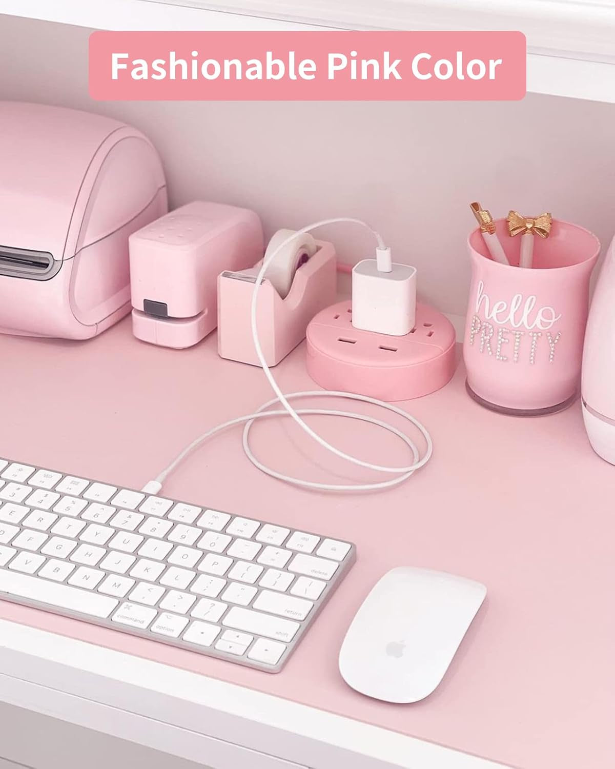 10-Foot Extension Cord Power Strip with USB Ports,  Pink Charging Station Featuring 3 Outlets and 2 USB Ports, Flat Plug Travel Power Strip for Home, Office, Dormitory, and Cruise Ship, ETL Listed