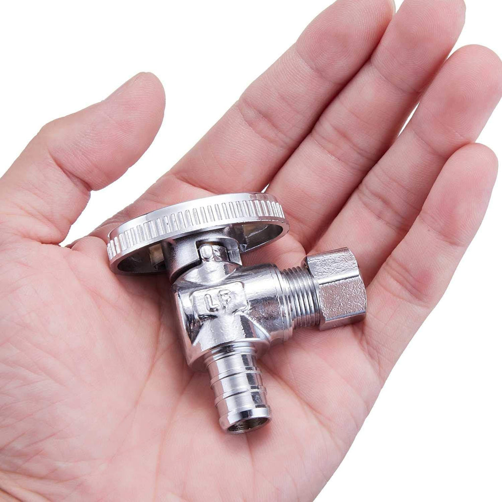 Premium Lead-Free Brass 1/2 Inch PEX x 1/4 Inch OD Compression Quarter Turn Angle Stop Valve - 2 Pack with PEX Clamp Rings