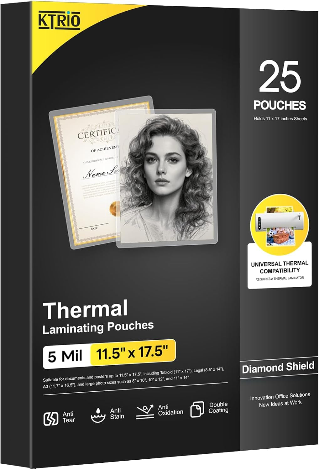 5 Mil Thermal Laminating Sheets, 11 x 17 Inches, 25-Pack Clear Lamination Pouches for Office, School, and Home Use