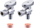 Premium Lead-Free Brass 1/2 Inch PEX x 1/4 Inch OD Compression Quarter Turn Angle Stop Valve - 2 Pack with PEX Clamp Rings