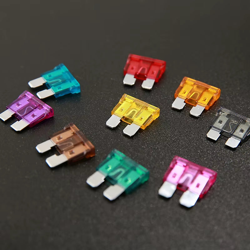 100Pcs 50Pcs Car Fuse Assortment Set Profile Middle Size Blade Type Fuse Auto Car Truck 2-35A Fuse with Box Clip