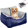 Portable Dog Car Seat for Small Dogs Under 25 lbs, Fully Detachable and Washable with Storage Pockets and Clip-On Leash, Soft Pet Booster Seat, Blue